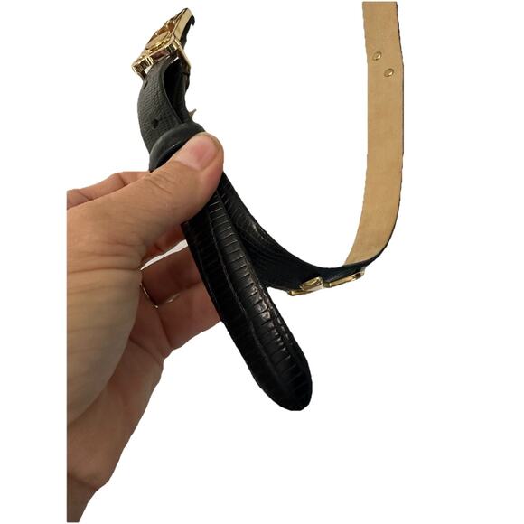 LB Belt Company Golf Belt Womens Italian Leather Lizard Embossed Black Gold - Picture 8 of 8